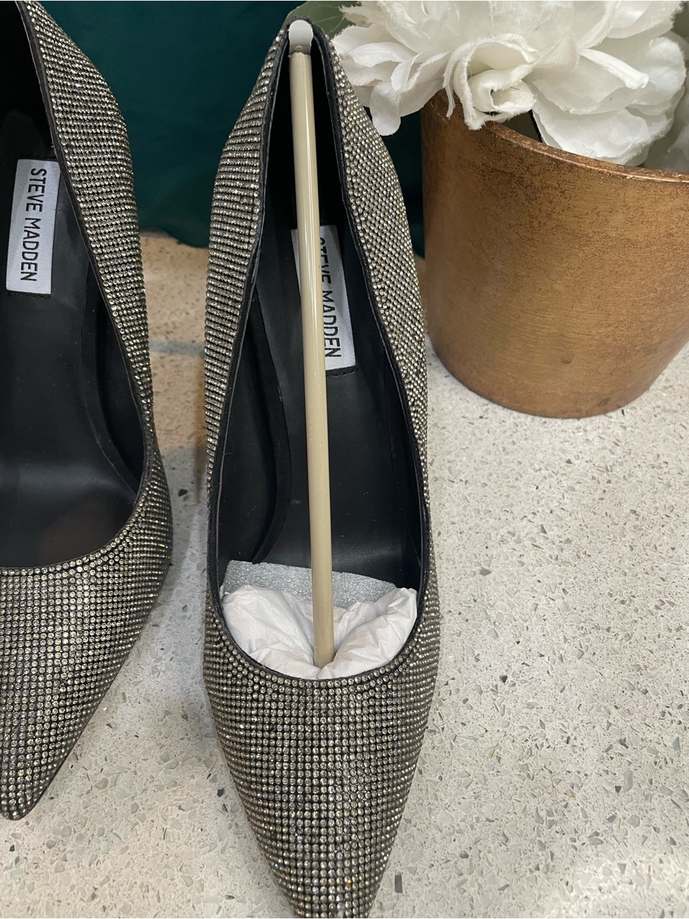 Steve Madden Rhinestone Pointed Toe Pumps - Silver/Black Sparkle - Picture 5 of 13